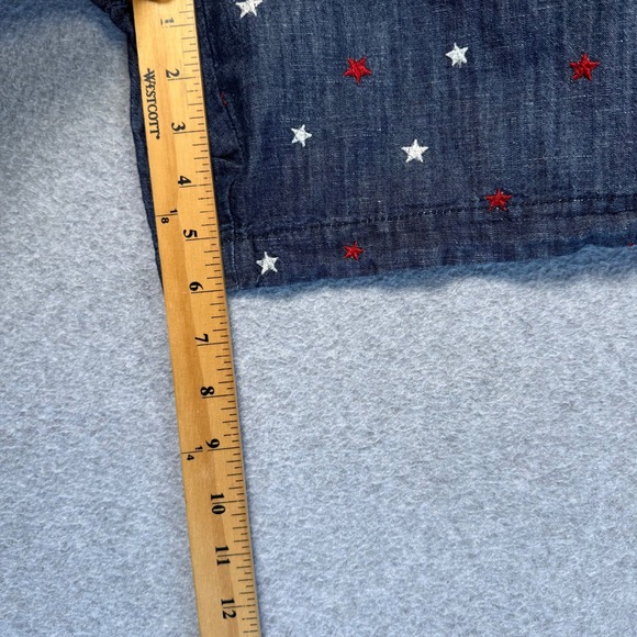 Talbots Relaxed Chino Short Womens 12 Blue Star Embroidered Cotton Linen Summer - Picture 8 of 9